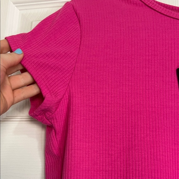 Lulu's Vibrant Pink Ribbed Short Sleeve Top - Picture 4 of 5